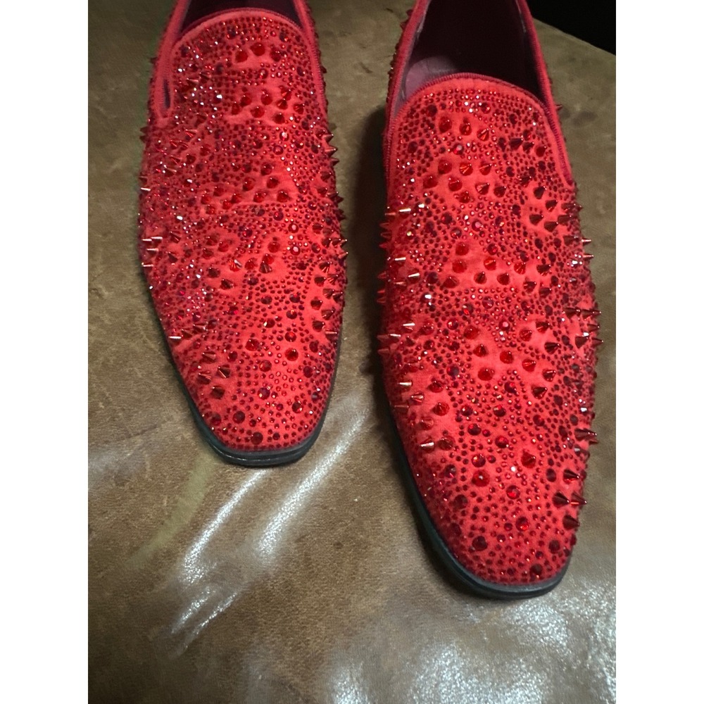 Enzo Romeo Mens Red Rhinestone Spiked Loafers Dress Shoes Size 10 - Picture 2 of 5